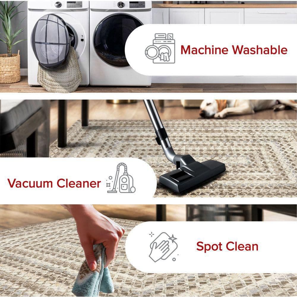 Eco-Friendly Beige Bohemian 8' x 10' Machine Washable Area Rug