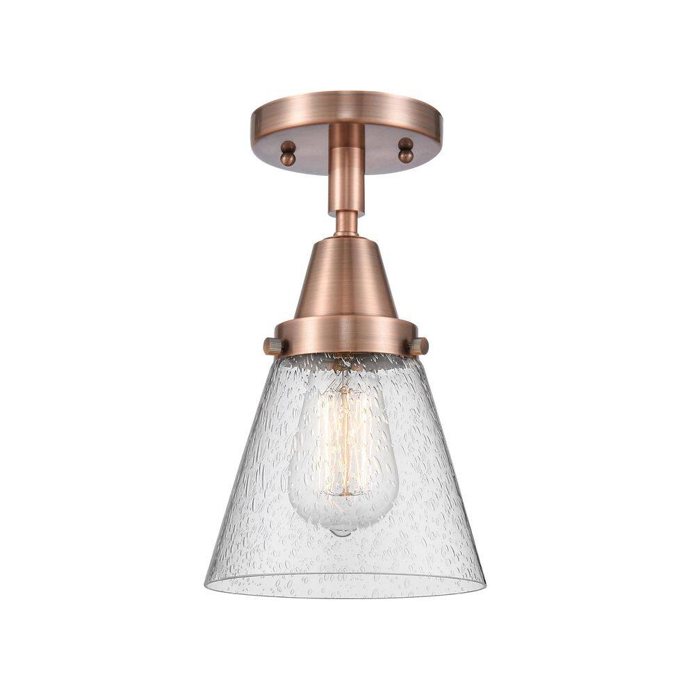 Cone 6.25 in. 1-Light Antique Copper Industrial Flush Mount with Seeded Glass Shade price history on PriceWatchPro