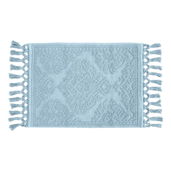 Jean Pierre Ricardo Cotton Fringe 27 in. x 52 in. Bath Rug in Light Blue