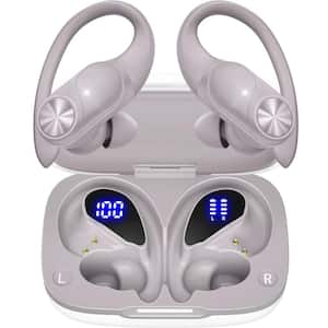 Premium Deep Bass IPX7 Wireless Earbuds with Wireless Charging Case Digital Display, Pearl Gray