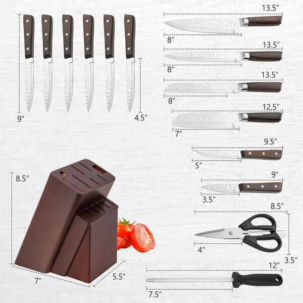 KD Knife Set With Block LapEasy 15 Pieces Kitchen Knife Set With