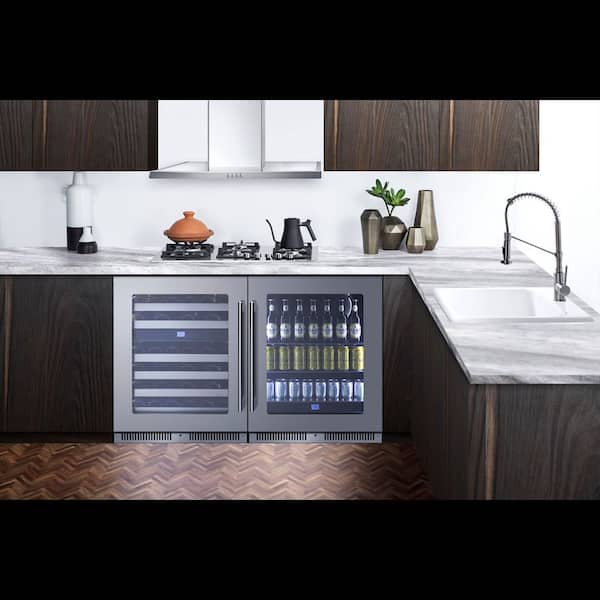 24 in. Dual Zone 48 Wine Bottles Wine Cooler in Glass/Black