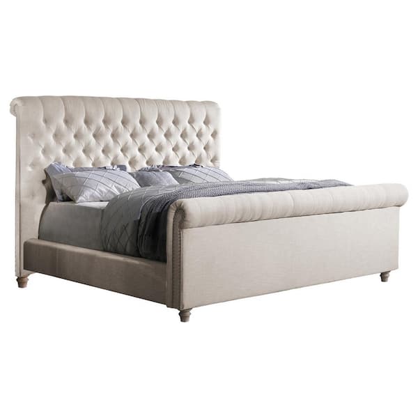 Best Master Furniture Clarkson Cream Tufted Linen Queen Platform Bed