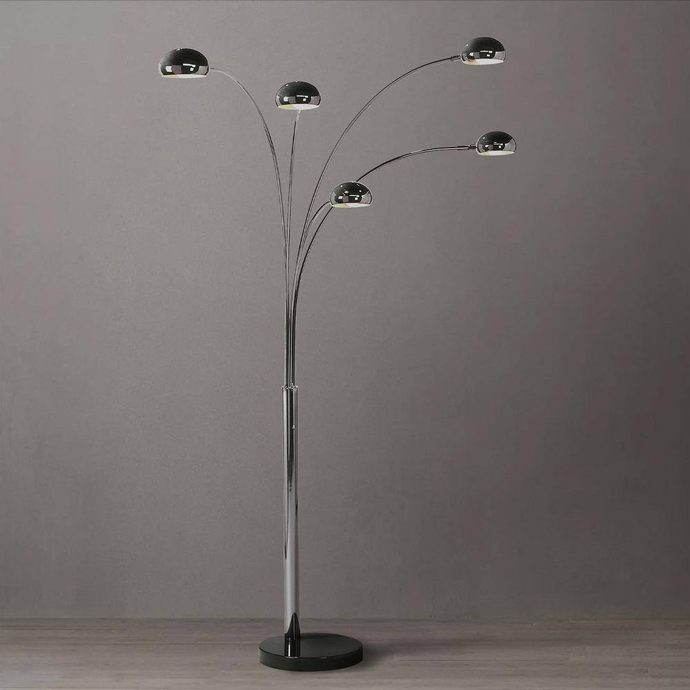 Black Nickel 5-Light Adjustable Arc Floor Lamp with Dimmer