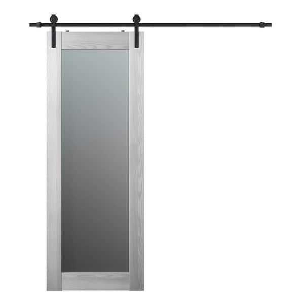 Belldinni Vona 24 in. x 80 in. Full Lite Frosted Glass Ribeira Ash Composite Core Wood Sliding Barn Door with Hardware Kit