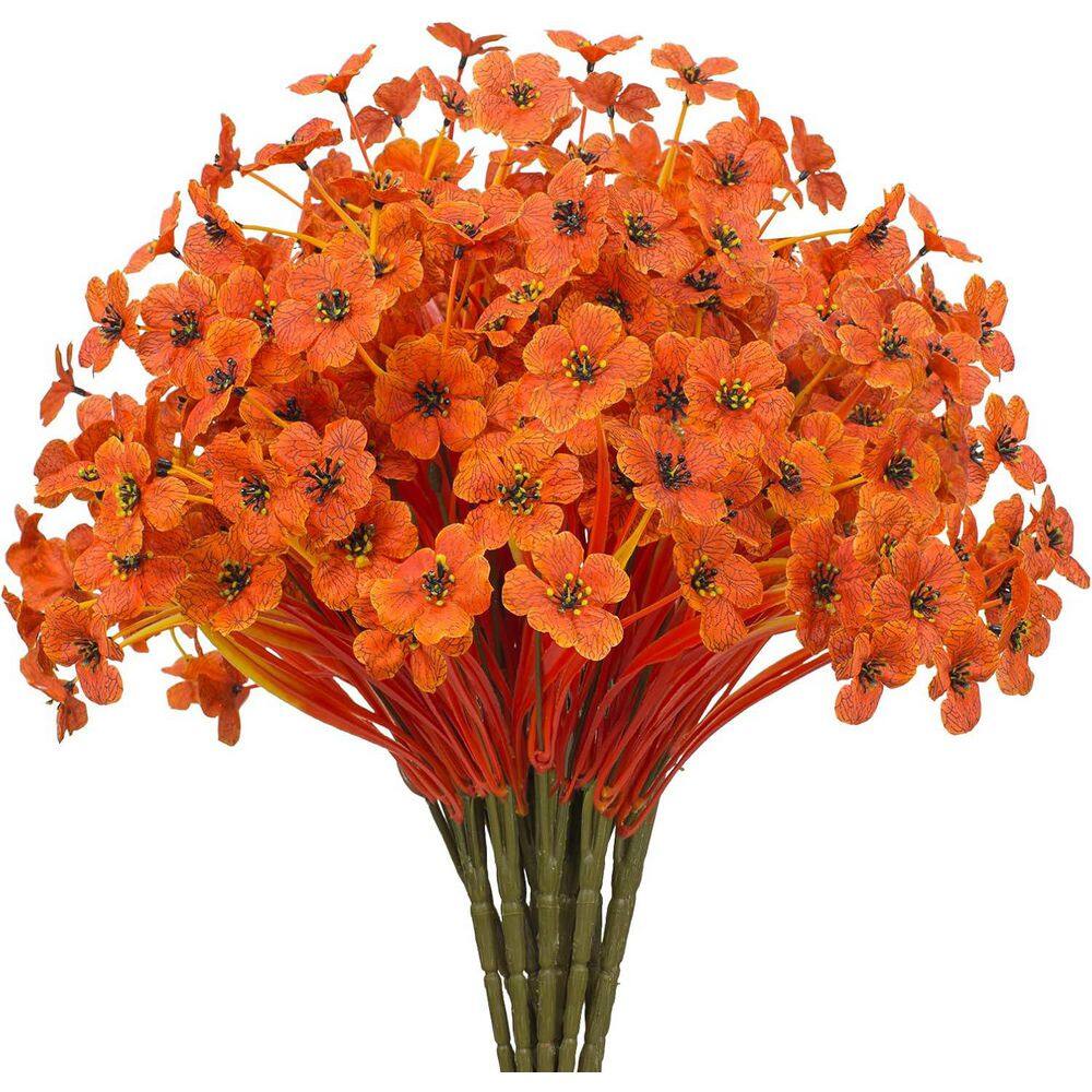 14 in. Orange Indoor/Outdoor Artificial Birch Flowers UV Resistant 15 Bundl