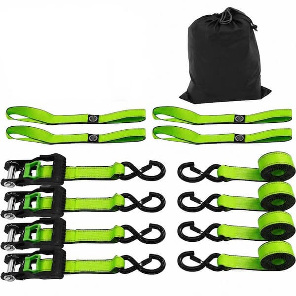 1.5 in. x 8 ft. Ratchet Tie Down Straps Reflective Thread Soft Loop Heavy Duty Cargo Securement 4-Pack