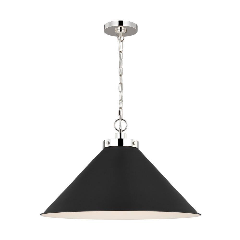 Midnight Black and Polished Nickel Cone Pendant Light