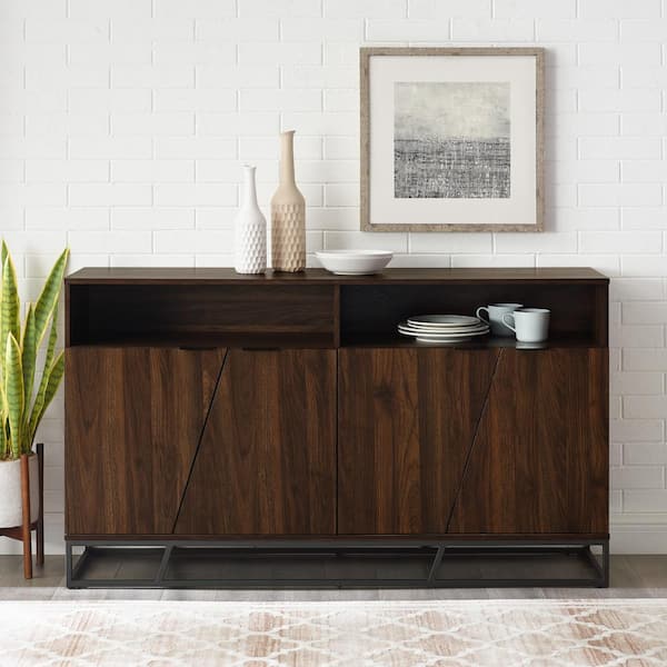 Walker Edison Furniture Company 58 in. Dark Walnut Angled Door Sideboard