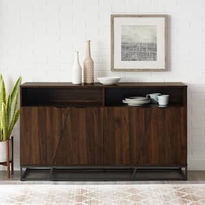 58 in. Dark Walnut Angled Door Sideboard