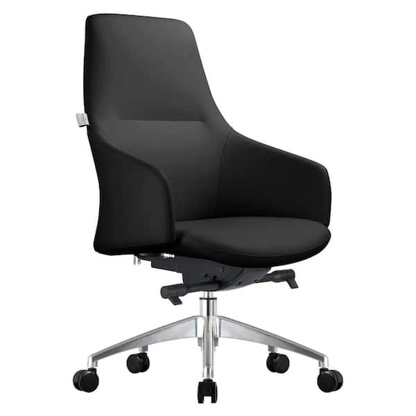 Leisuremod Celeste Mid-Back Leather Office Chair with Adjustable Height, Swivel, and Tilt, Black
