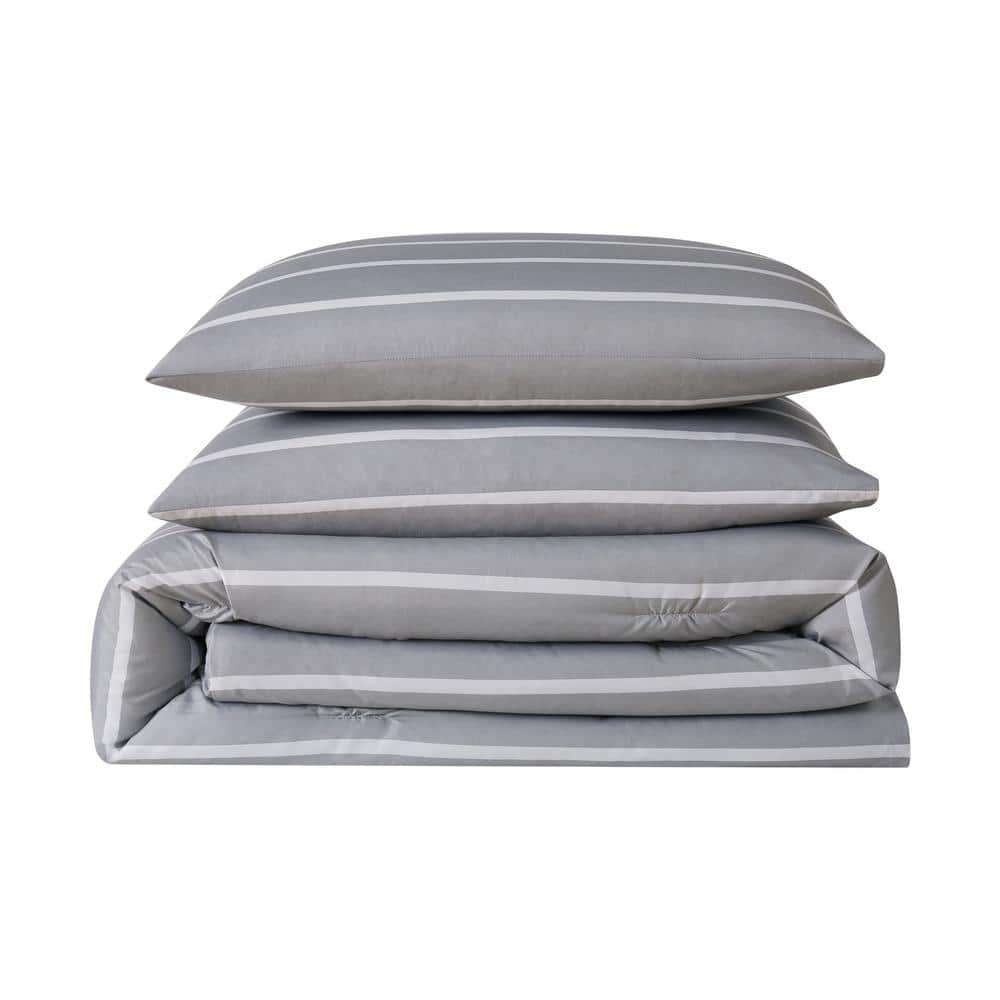 Gray Full/Queen Microfiber Modern Stripe Duvet Cover Set