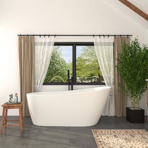 59 in. Acrylic Freestanding Flatbottom Single Slipper Soaking Bathtub in Glossy White with Brass Drain