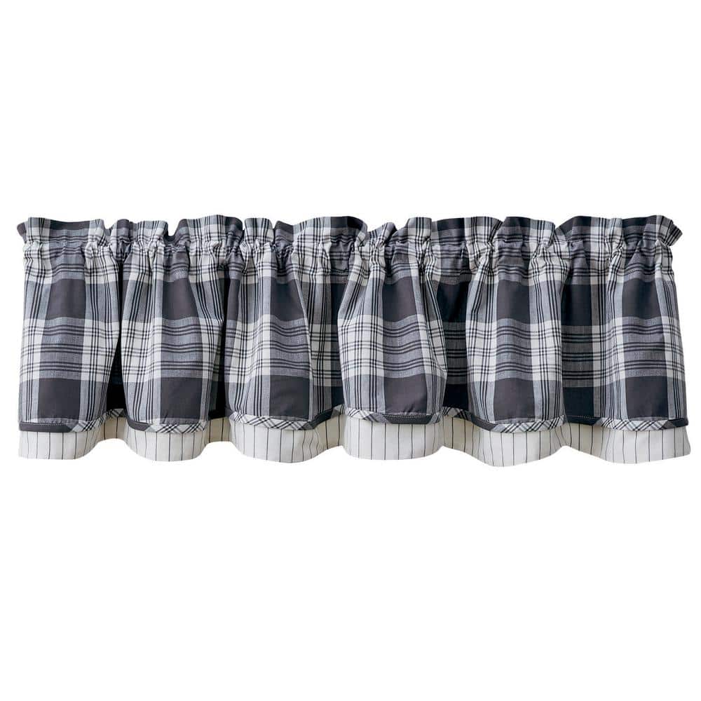 Slate and Cream Plaid Rod Pocket Valance 16''L