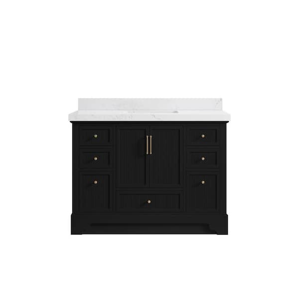 Willow Collections Alys 48 in. W x 22 in. D x 36 in. H Single Sink Bath Vanity in Black with 2 in. Empira Quartz Top