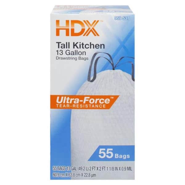 HDX HDX 13 Gal. FLEX White Drawstring Kitchen Trash Bags (55 Count)