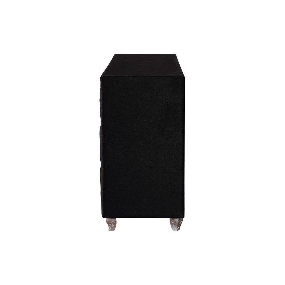 Black Velvet Upholstered Dresser with Crystal Tufted Drawers