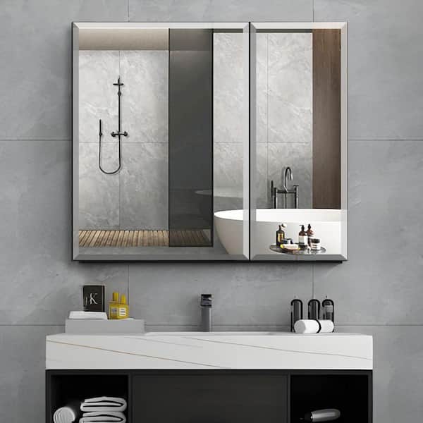 Xzkai 30 in. W x 26 in. H Rectangular Medicine Cabinet with Mirror