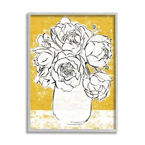 "Peony Sketch Bouquet Contrasted Distressed Yellow" by Annie Warren Framed Nature Texturized Art Print 11 in. x 14 in.