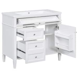 36 in. W x 18 in. D x 34 in. H Bath Vanity in White with White Resin Top Single Sink, 2-Drawers and a Tip-Out Drawer