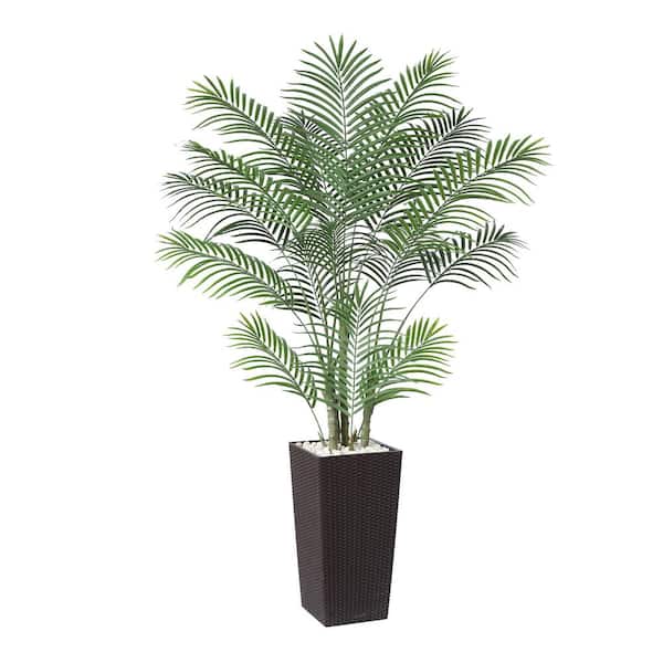 6 ft.Artificial Palm Plant UV Resistant with Brown Tall Planter, Faux Palm Plant for Outdoor Decor