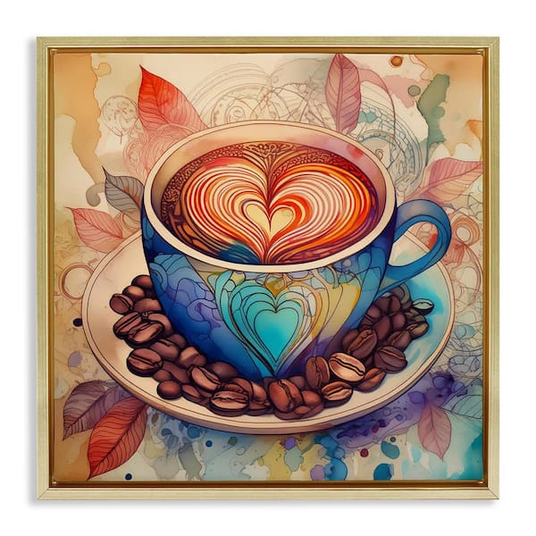 Stupell Industries Coffee Beans and Latte by Alina Georgescu Gold Floater Frame Food Graphic Art Print 25 in. x 25 in.