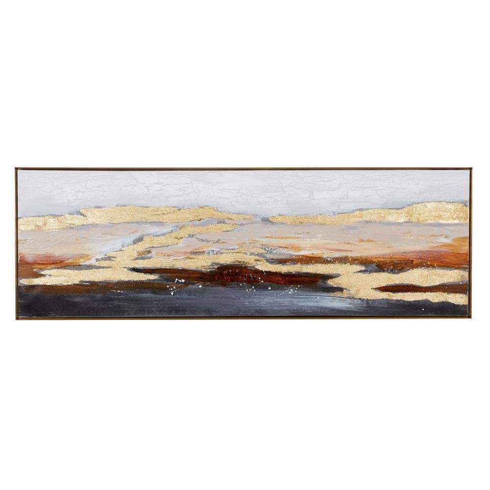 59" x 20" Gold and Beige Abstract Acrylic Landscape Painting on Canvas