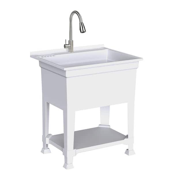 30 in. W x 24 in. D x 35 in. H Freestanding Laundry/Utility Sink in White with Stainless Steel Pull-Down Faucet