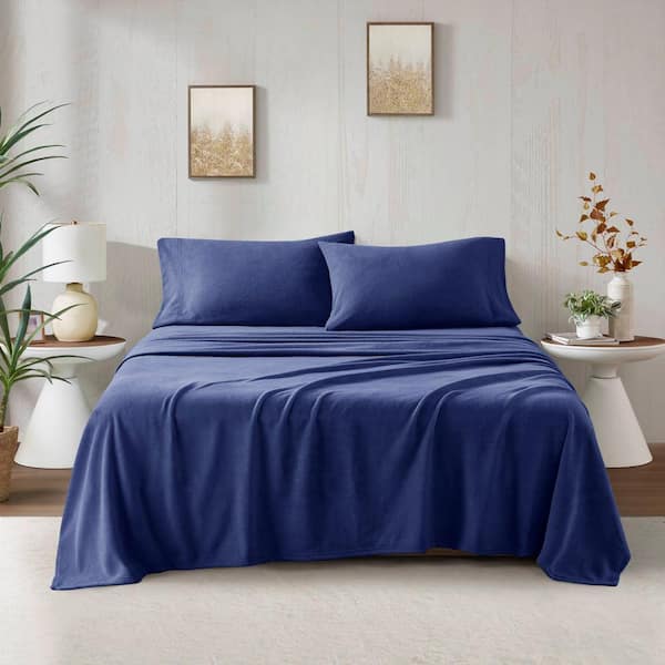 TRUE NORTH Micro Fleece 4-Piece Navy Polyester Full Sheet Set
