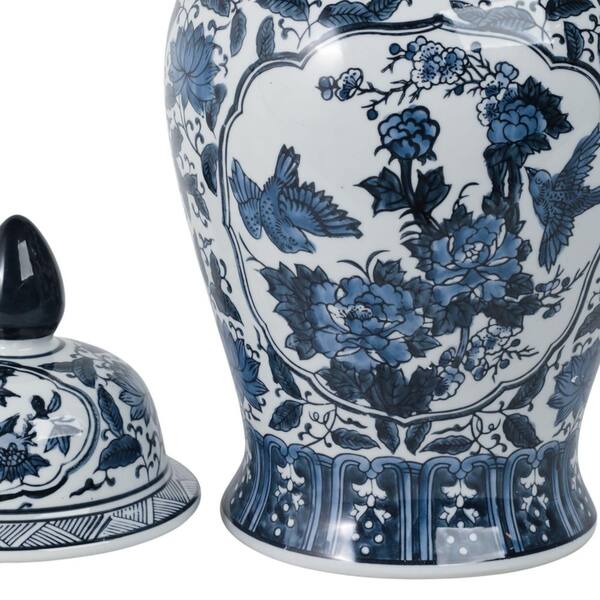Liv & Skye 18.25 in. Blue Ceramic Chinoiserie Floral