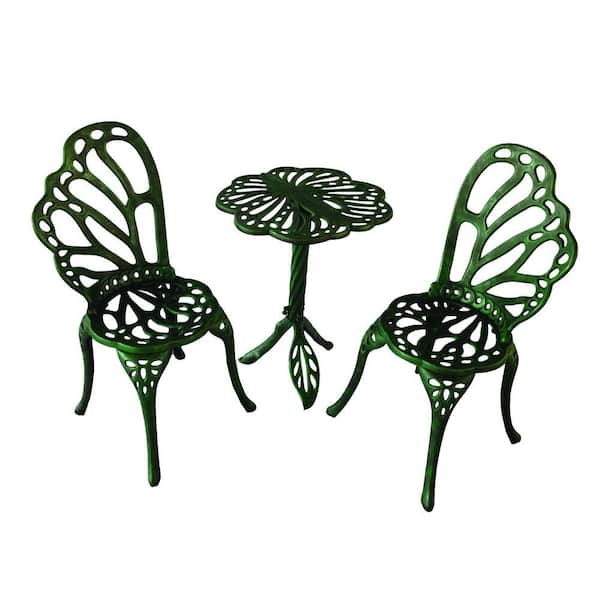 FlowerHouse Antique Cast Aluminum 3-Piece Twin Butterfly Patio Bistro Set