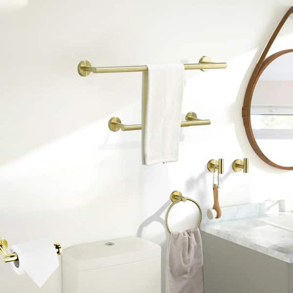 6-Piece Bath Hardware Set with Towel Ring Toilet Paper Holder Towel Hook and Towel Bar in Stainless Steel Brushed Gold