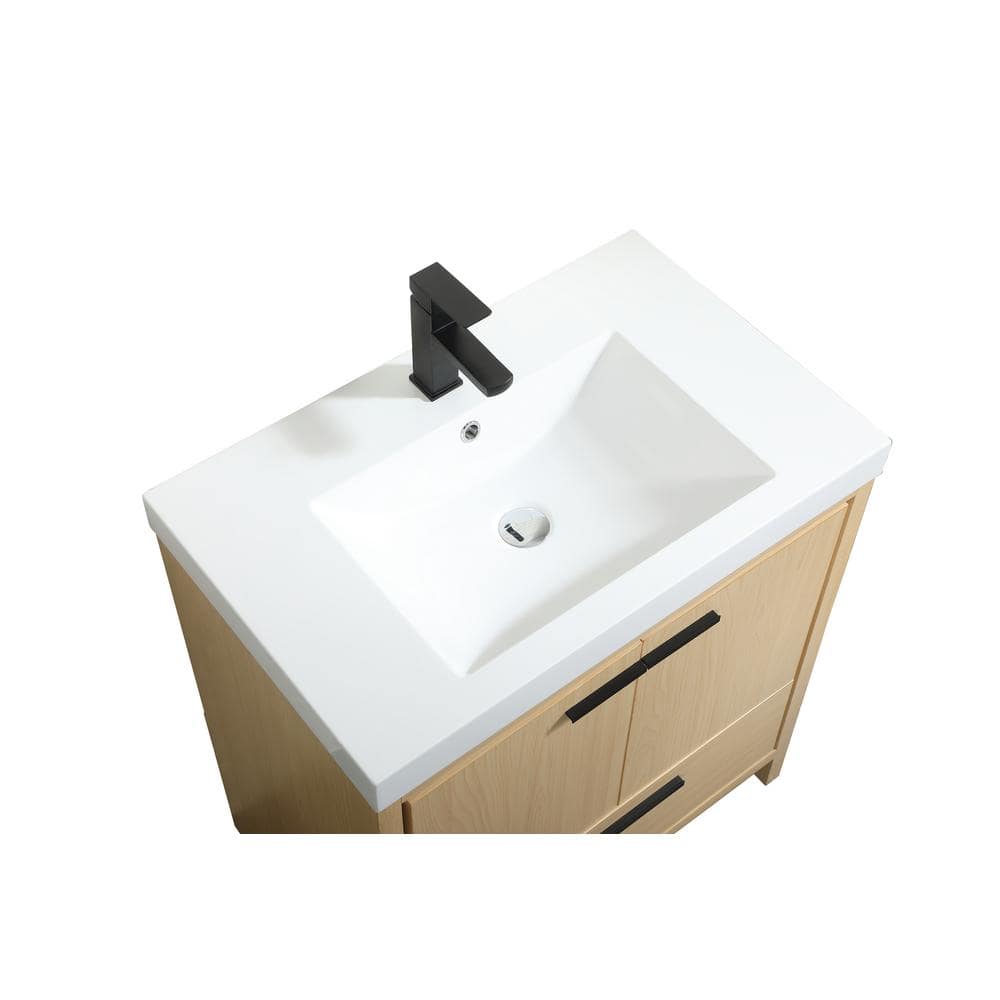 Maple and White Resin Single Bathroom Vanity with Black Handles