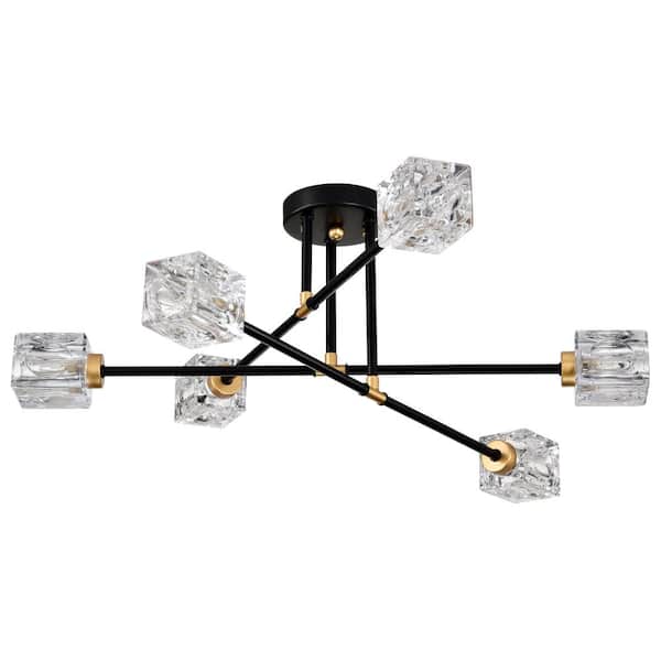 Hera 6-Light Matte Black Semi Flush Mount Chandelier with Crystal Shade (6*G9 Bulbs Included)