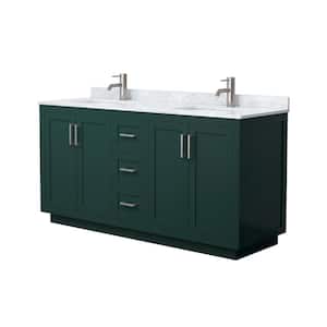 Miranda 66 in. W x 22 in. D x 33.75 in. H Double Bath Vanity in Green with White Carrara Marble Top