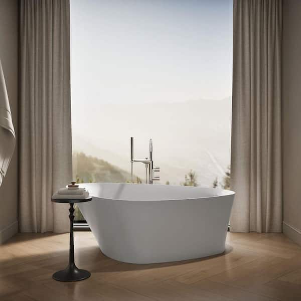 KOHLER Veil 66 in. Resin Flatbottom Freestanding Bathtub in White
