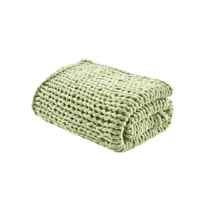 Chunky Double Knit Sage Green 50 in. x 60 in. Handmade Throw Blanket