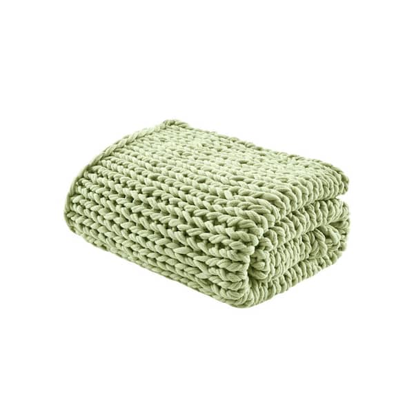 Madison Park Chunky Double Knit Sage Green 50 in. x 60 in. Handmade Throw Blanket
