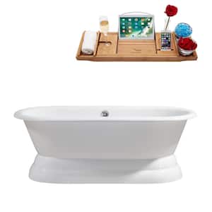 60 in. Cast Iron Flatbottom Non-Whirlpool Bathtub in Glossy White with Polished Chrome External Drain and Tray