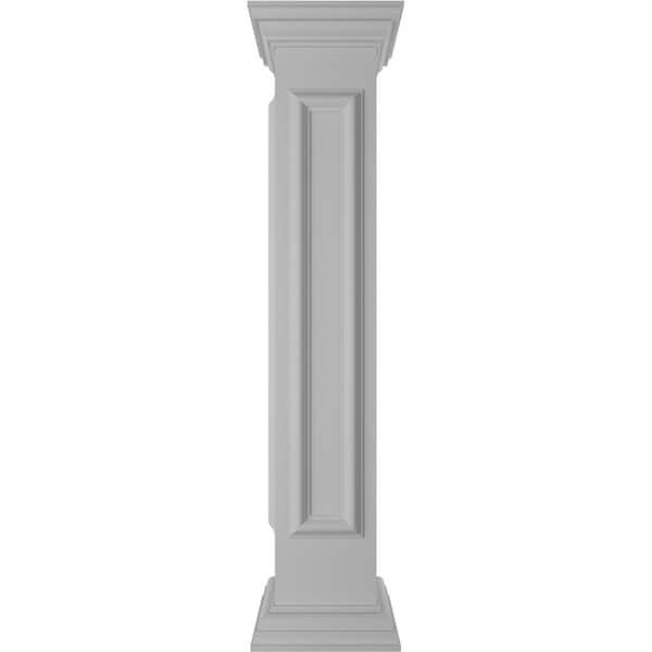Ekena Millwork Corner 48 in. x 8 in. White Box Newel Post with Panel, Peaked Capital and Base Trim (Installation Kit Included)