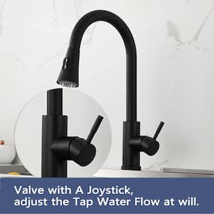 High-arch Single Handle Gooseneck Pull Out Sprayer Kitchen Faucet in Matte Black
