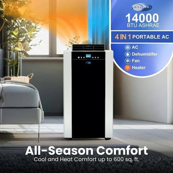 9,200 (DOE) BTU Portable Air Conditioner Cools 500 Sq. Ft. with Heater, Dehumidifier, and Remote in Black