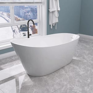 59 in. x 29 in. Acrylic Freestanding Soaking Bathtub Stand Alone Bathtub Left Drain Free Standing Tub in White
