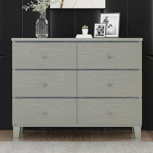 Champagne Silver Rubber Wood 6-Drawers 47.30 in. W Dresser