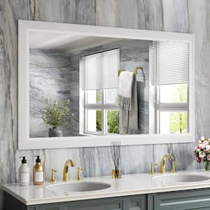55 in. W x 32 in. H Rectangular Aluminum Alloy Framed and Tempered Glass Wall Bathroom Vanity Mirror in Matte White