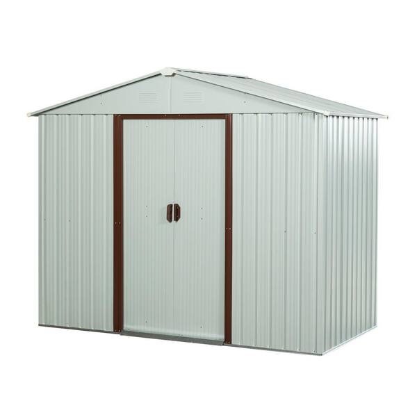 Unbranded 8 ft. W x 4 ft. D Outdoor Metal Storage Shed Multiple Storage Spaces for Backyard Lawn Coverage Area, White 32 sq. ft.