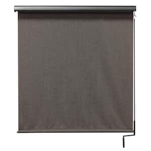 Tide Pool Grey and Black Cordless Outdoor Patio Roller Shade with Valance 120 in. W x 96 in. L