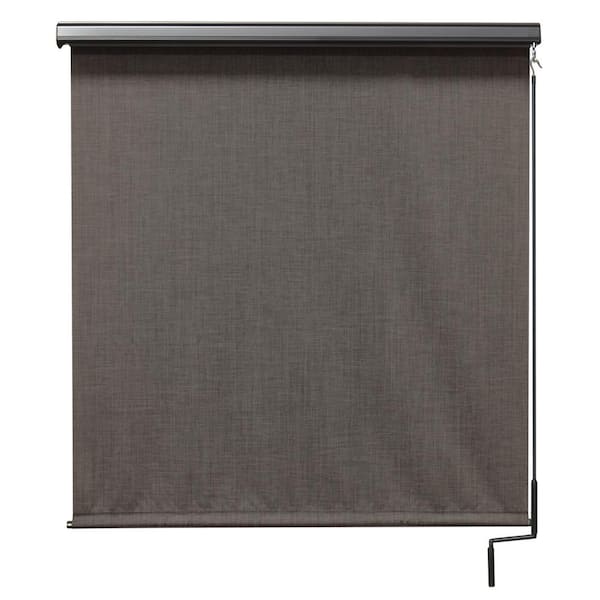 SeaSun Tide Pool Grey and Black Cordless Outdoor Patio Roller Shade with Valance 48 in. W x 96 in. L