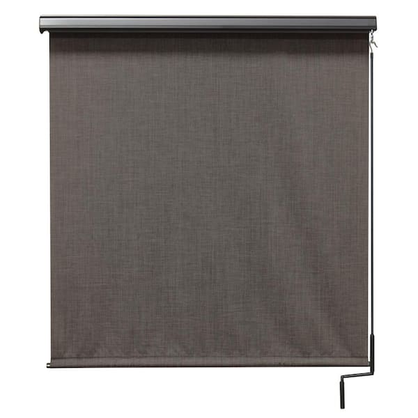SeaSun Tide Pool Grey and Black Cordless Outdoor Patio Roller Shade with Valance 84 in. W x 96 in. L