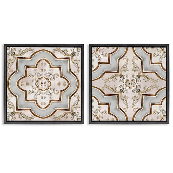 Stupell Industries Moroccan Tile in Neutrals by Irena Orlov 2-Pieces Black Floater Frame Abstract Graphic Art Print 25 in. x 25 in.